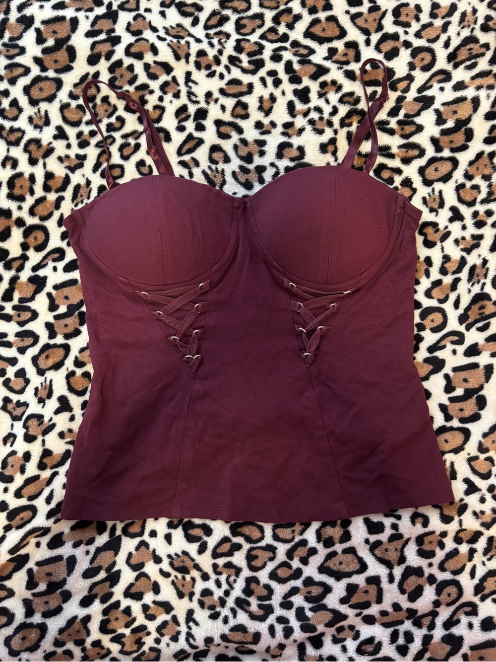 Vintage Venus Bustier Cami Top w/ Lace Up Detailing in Burgundy
